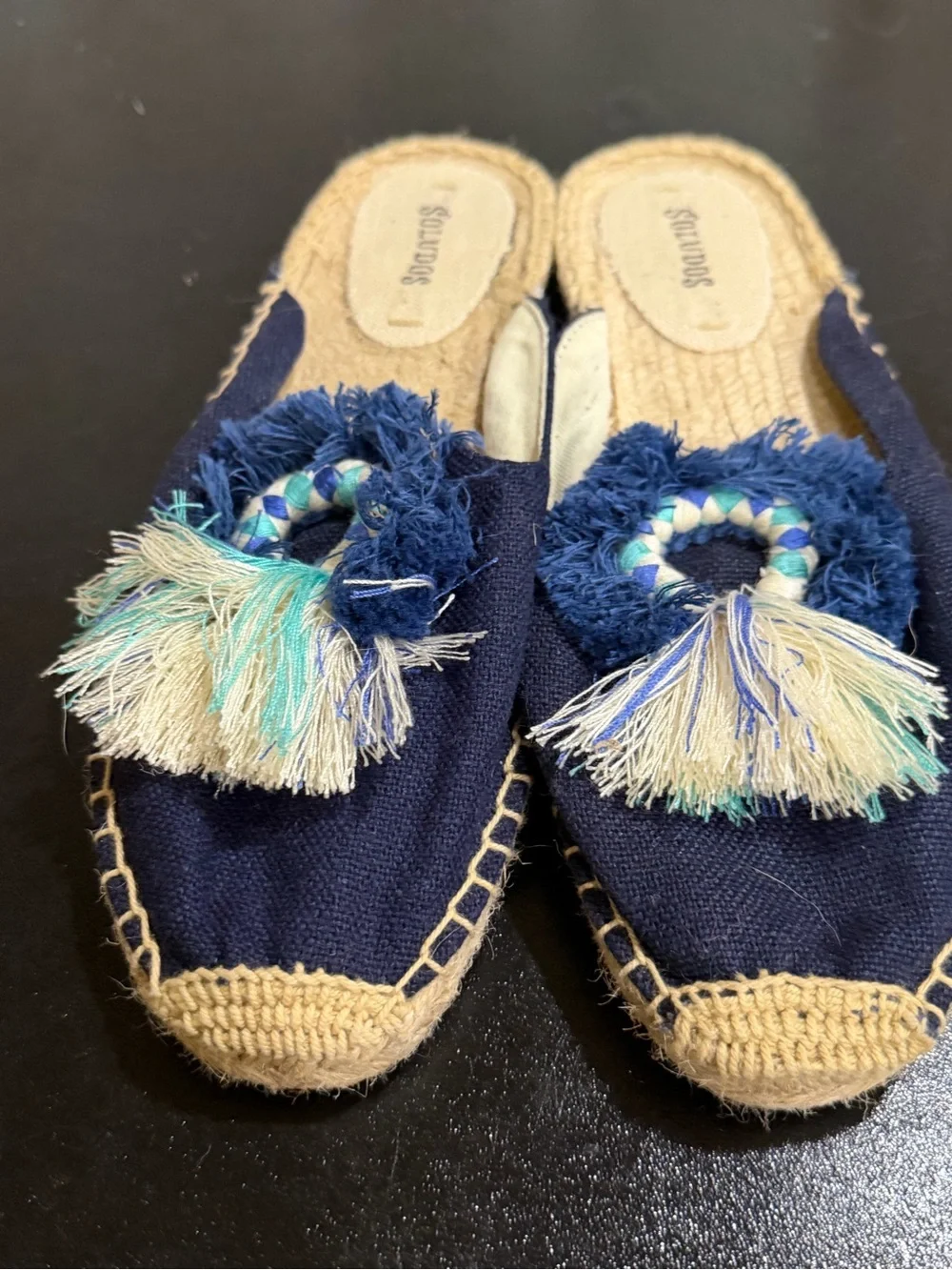 Soludos Navy Canvas Tassel Espadrille Mules slipons flats espadrille size 8